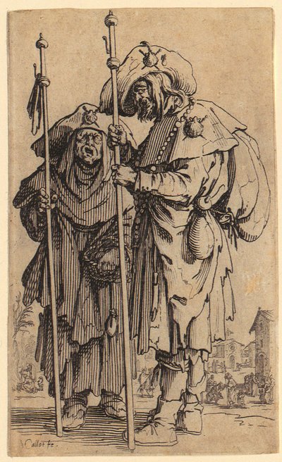 Två pilgrimer, plansch 3 ur serien "Tiggarna" av Jacques Callot