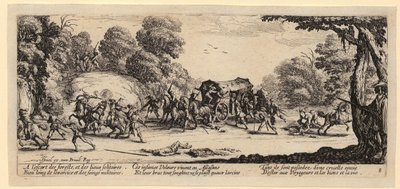 Angrepp på en postdiligens, blad 8 i serien ”Krigets gråzoner” av Jacques Callot