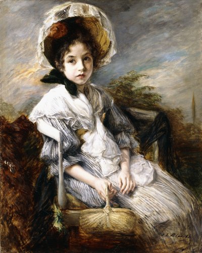 Porträtt av en ung flicka som sitter i ett landskap, av Jacques Emile Blanche