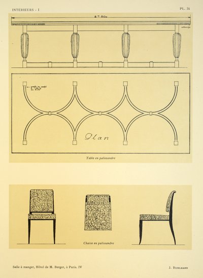 Matsal IV, Hotel de M. Berger, i Paris, illustration från "Interieurs" av Leon Moussinac, pub. Albert Levy, 1924-26 av Jacques Emile Ruhlmann