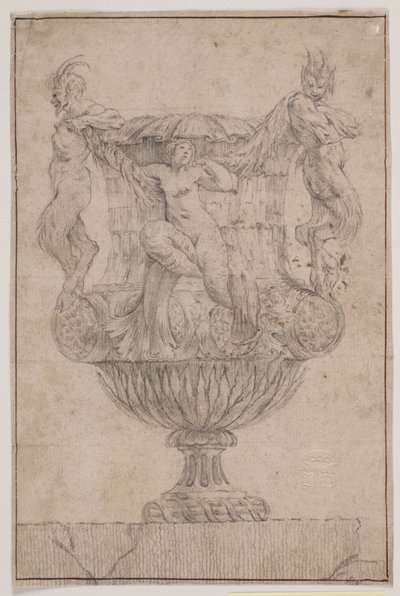 Prydnadsvas med Pan, faun och nymf. Kopia efter Pl. 14 i sviten med vaser designade av Saly 1746. "Vasa a se inventa..." av Jacques Francois Joseph Saly