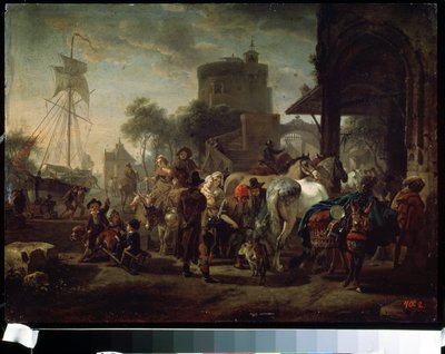 Hästmässan (En hästmässa). Målning av Jacques-Francois (Jacques Francois) Joseph Swebach (1769-1823). Olja på duk, 24 x 42 cm av Jacques Francois Joseph Swebach