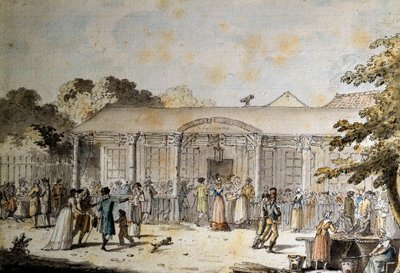 Utsikt över Cafe Goddet (eller Godet), Boulevard du Temple, vid tiden för konsulatet av Jacques Francois Joseph Swebach
