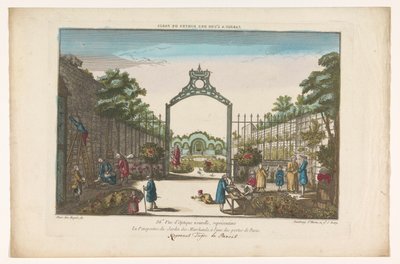 Se över Jardin des Marchands i Paris Trädgård vid en av Paris portar (titel på objekt) av Jacques Gabriel Huquier