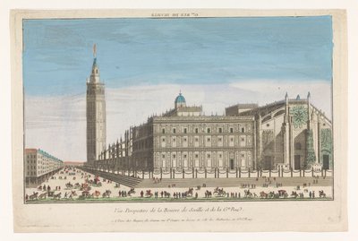 Utsikt över katedralen i Sevilla Gde. rue de Seville (titel på objekt) av Jacques Gabriel Huquier