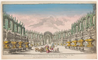 Utsikt över Circe .s trädgård Decoration de théatre, representativ les jardins de Circe (titel på objekt) av Jacques Gabriel Huquier