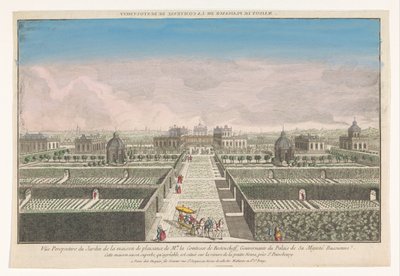 Utsikt över trädgården på grevinnan av Bestoucheffs hus på landet nära staden Sankt Petersburg Maison de plaisance de la comtesse de Bestoucheff (titel på objekt) av Jacques Gabriel Huquier