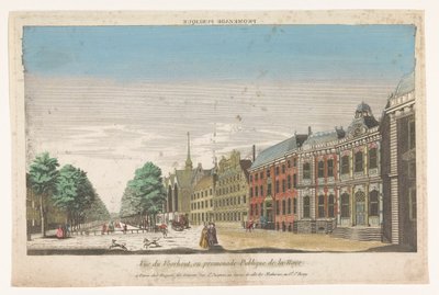 Utsikt över Lange Voorhout i Haag Promenade publique (titel på objekt) av Jacques Gabriel Huquier