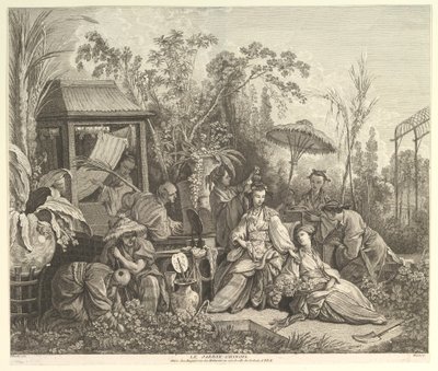 Den kinesiska trädgården, från Chinoseries, efter 1743. av Jacques Gabriel Huquier