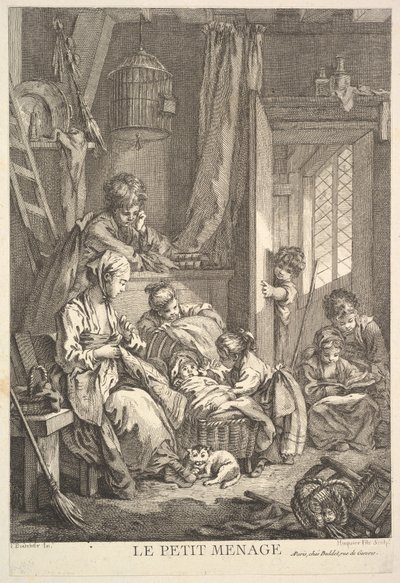 Det lilla hushållet, mitten till slutet av 1700-talet. av Jacques Gabriel Huquier