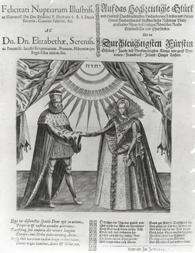 En bredsida på bröllopet mellan Fredrik V, kurfursten Palatine och prinsessan Elizabeth av England, 1613 av Jacques Granthomme
