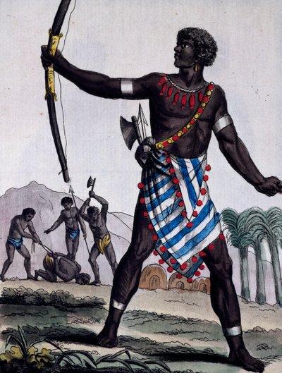 Anzikos krigare, Afrika, gravyr från Encyclopedia of voyages av Jacques Grasset de Saint Sauveur