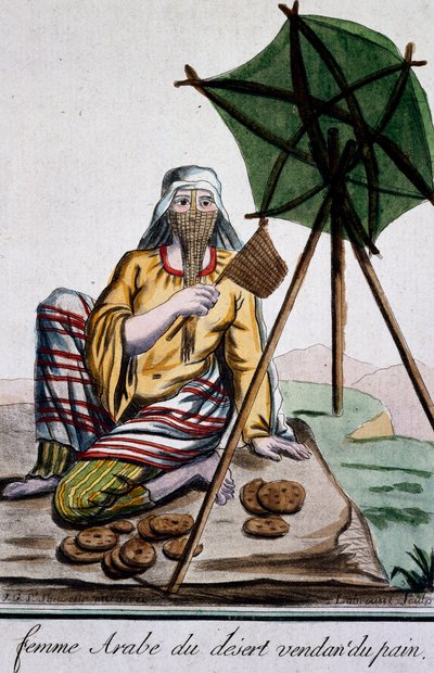 Arabisk kvinna från öknen som säljer bröd, gravyr från Encyclopedie des Voyages, av Jacques Grasset de Saint-Sauveur (1757-1810) av Jacques Grasset de Saint-Sauveur