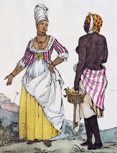 Svart kvinna och mulattkvinna av Santo Domingo, färggravyr från teckning av Labrousse av Jacques Grasset de Saint Sauveur