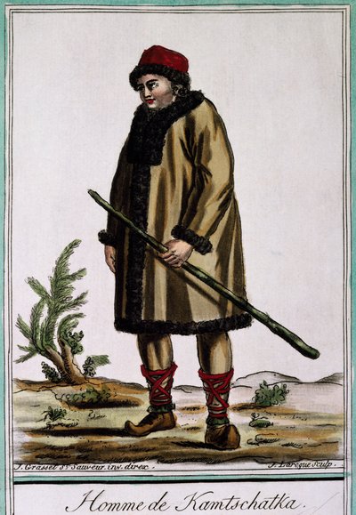 Kamchatka man, färggravyr av Laroque, Ryssland av Jacques Grasset de Saint-Sauveur
