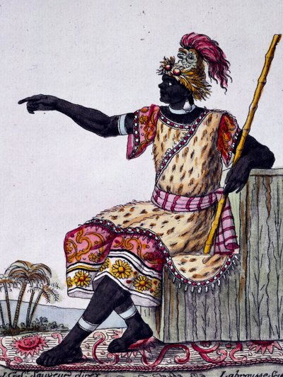 King of Loango, färgstick från teckning av Labrousse (aktiv 1796), från Encyclopedia of voyages, av Jacques Grasset de Saint-Sauveur (1757-1810) av Jacques Grasset de Saint-Sauveur