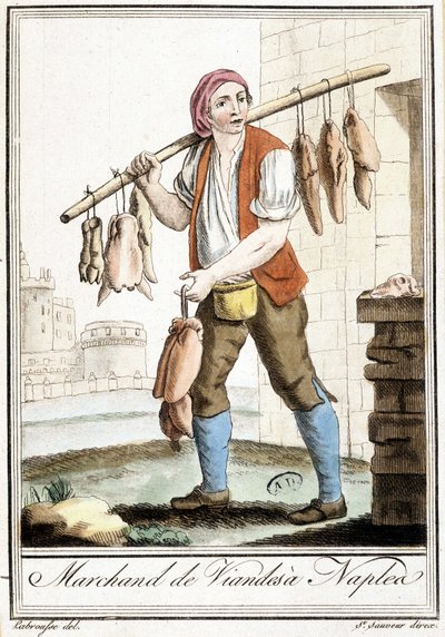 Kötthandlare i Neapel - i "" Encyclopedia of travels"" av Grasset St Sauveur, Paris av Jacques Grasset de Saint-Sauveur