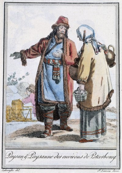 Peasant and Peasant of Petersburg - i "" Encyclopedia of Travels"" av Grasset St Sauveur, red. 1796 av Jacques Grasset de Saint-Sauveur