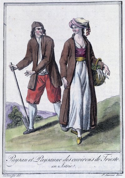 Bonde och bonde i Trieste, Italien, - i "" Encyclopedia of Travels"" av Grasset St Sauveur, Paris av Jacques Grasset de Saint-Sauveur