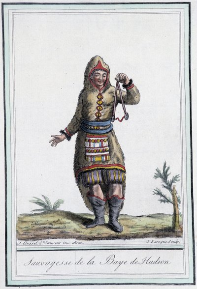 Sauvagesse of Hudson Bay (Kanada) - i "" Encyclopedia of Travels"" av Grasset St Sauveur, red. 1796 av Jacques Grasset de Saint-Sauveur