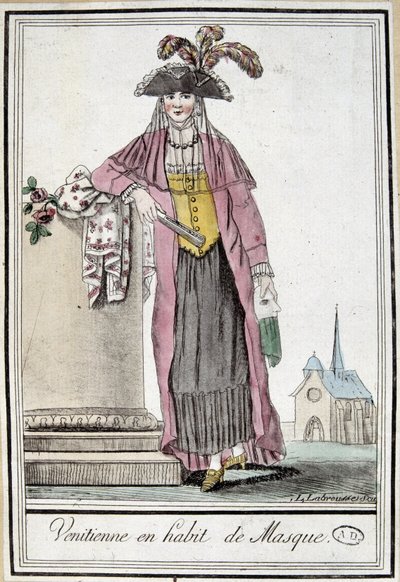 Venetiansk kvinna i mask - i "" Encyclopedia of travels"" av Grasset Saint Sauveur, red. Paris 1796 av Jacques Grasset de Saint-Sauveur