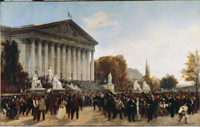 Palais Bourbon, säte för Corps Legislatif, efter den sista sessionen ... (målning på duk) av Jacques Guiaud