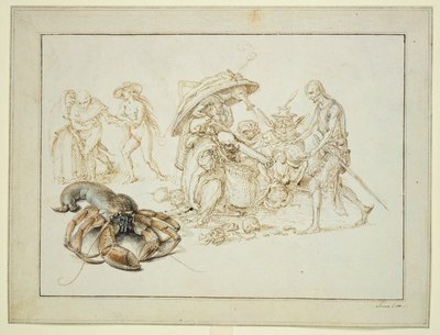 Hummer och två häxor, ca 1602 (penna och akvarell på papper) av Jacques II de Gheyn
