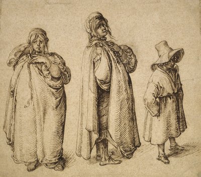 Två studier av en romsk kvinna och en romsk pojke i en stor hatt, c.1605 av Jacques II de Gheyn