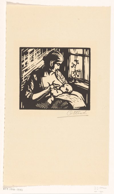 Kvinna som ammar ett barn av Jacques Jeichienus Ottens (signed by artist)