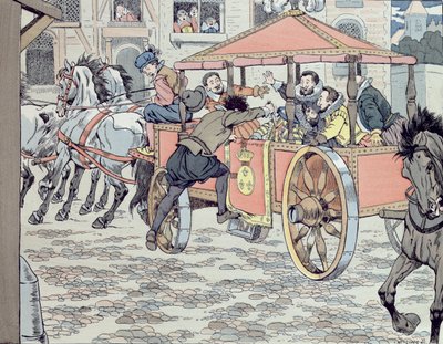 Mordet på Henri IV av Francois Ravaillac i rue de la Ferronerie den 14 maj 1610, ca 1900 av Jacques Marie Gaston Onfray de Breville (Job)