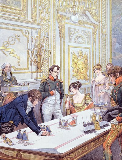 Napoleon (1769-1821) och hans hustru Josephine (1763-1814) förbereder kröningen, illustration från "Bonaparte" av G. Montorgueil, 1910 av Jacques Marie Gaston Onfray de Breville (Job)