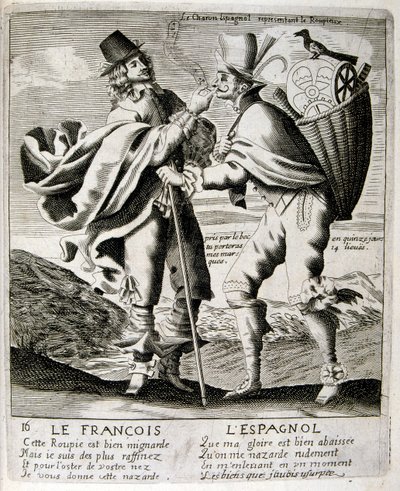 1600-talsgravyr ur en samling ordspråk. Paris 1657-1663. Av Jacques Lagniet (1620-1675). Fransk gravör. Från honom många samhällskritiska gravyrer och hånbilder som t.ex. hans ibland groteska och fantastiska illustrationer av Jacques Lagniet