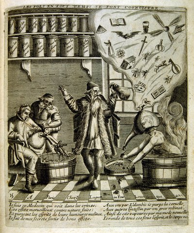 1600-talsgravyr ur en samling ordspråk. Paris 1657-1663. Av Jacques Lagniet (1620-1675). Fransk gravör. Från honom många samhällskritiska gravyrer och hånbilder som t.ex. hans ibland groteska och fantastiska illustrationer av Jacques Lagniet