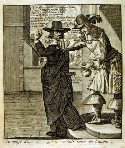 1600-talsgravyr ur en samling ordspråk. Paris 1657-1663. Av Jacques Lagniet (1620-1675). Fransk gravör. Från honom många samhällskritiska gravyrer och hånbilder som t.ex. hans ibland groteska och fantastiska illustrationer av Jacques Lagniet