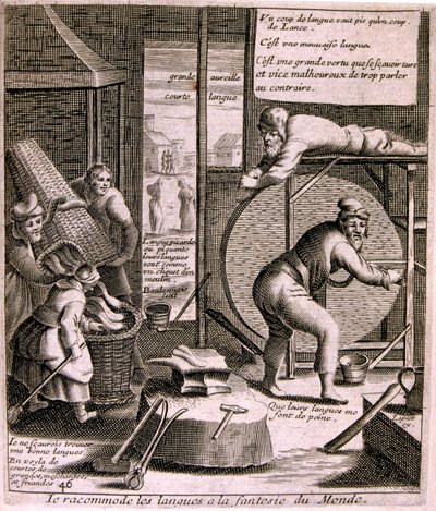 1600-talsgravyr ur en samling ordspråk. Paris 1657-1663. Av Jacques Lagniet (1620-1675). Fransk gravör. Från honom många samhällskritiska gravyrer och hånbilder som t.ex. hans ibland groteska och fantastiska illustrationer av Jacques Lagniet