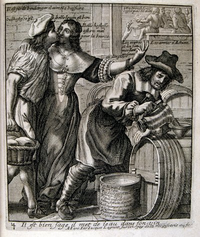1600-talsgravyr ur en samling ordspråk. Paris 1657-1663. Av Jacques Lagniet (1620-1675). Fransk gravör. Från honom många samhällskritiska gravyrer och hånbilder som t.ex. hans ibland groteska och fantastiska illustrationer av Jacques Lagniet