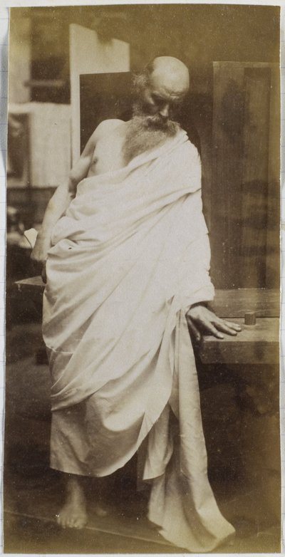 Studie av en manlig modell, en gammal man med skägg och draperad i vitt tyg, i Jacques de Lalaings studio av Jacques Lalaing (attributed to)