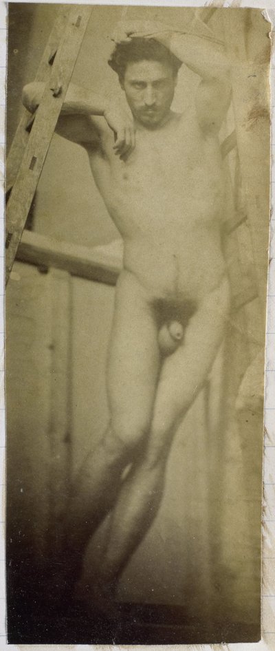 Studie av en manlig nakenmodell, hängande i en träställning, i Jacques de Lalaings studio av Jacques Lalaing (attributed to)