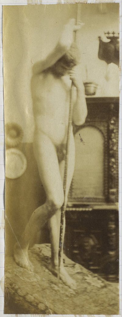 Studie av en manlig nakenmodell stående i Jacques de Lalaings studio av Jacques Lalaing (attributed to)