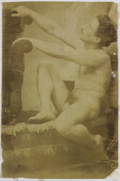 Studie av en naken manlig modell, sittande och sedd från sidan, i Jacques de Lalaings studio av Jacques Lalaing (attributed to)