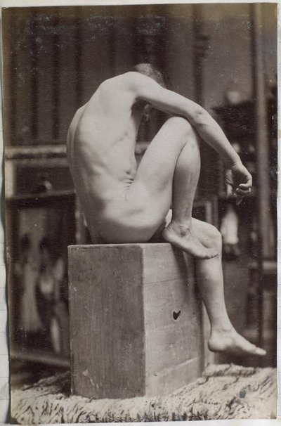 Studie av en manlig nakenmodell, sittande och sedd från sidan, i Jacques de Lalaings studio av Jacques Lalaing (attributed to)