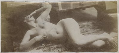 Studie av en kvinnlig nakenmodell, liggande på ett tigerskinn, i Jacques de Lalaings studio av Jacques Lalaing (attributed to)