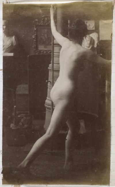 Studie av en kvinnlig nakenmodell, sedd bakifrån, i Jacques de Lalaings studio av Jacques Lalaing (attributed to)