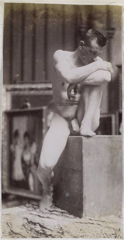 Studie av en sittande manlig nakenmodell i Jacques de Lalaings studio av Jacques Lalaing (attributed to)