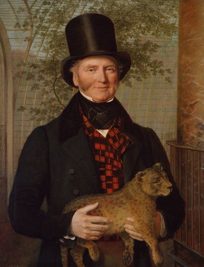 Porträtt av Edward Cross, med en lejonunge, 1838 av Jacques Laurent Agasse
