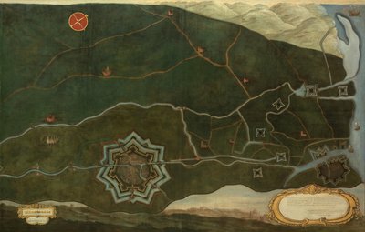 ダムとスルイス近くのスペイン国境要塞の地図 (キャンバスに油彩)スウェーデン語 av Jacques Lobberecht