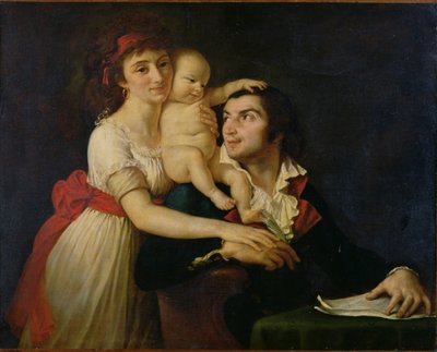Camille Desmoulins (1760-94) hans fru Lucile (1771-94) och deras son Horace-Camille (1792-1825) c.1792 (olja på duk) av Jacques Louis (workshop of) David