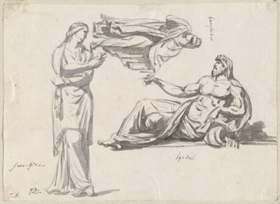 En flodgud och två klassiska skulpturer av Jacques Louis David