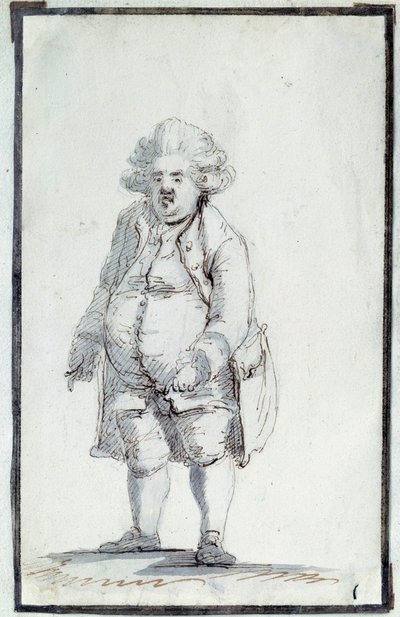 Franska revolutionen: "" Caricature de Mirabeau-Tonneau"" Andre Boniface Louis Riquetti (1754-1792), Viscount de Mirabeau, känd som "Mirabeau-Tonneau" (Mirabeau Tonneau) fick smeknamnet på tunnan på grund av dess korpulens. Teckning i brunt tusch av Jacque av Jacques Louis David