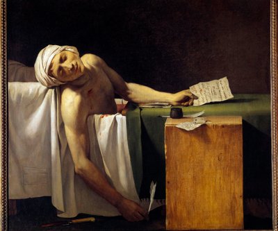 Franska revolutionen: "" Jean Paul Marat (1743-1793) mördad i sitt badkar den 13/07/1793" Målning av Jerome Martin Langlois (1779-1838), medlem av Jacques Louis Davids verkstad. 1800-talet av Jacques Louis David